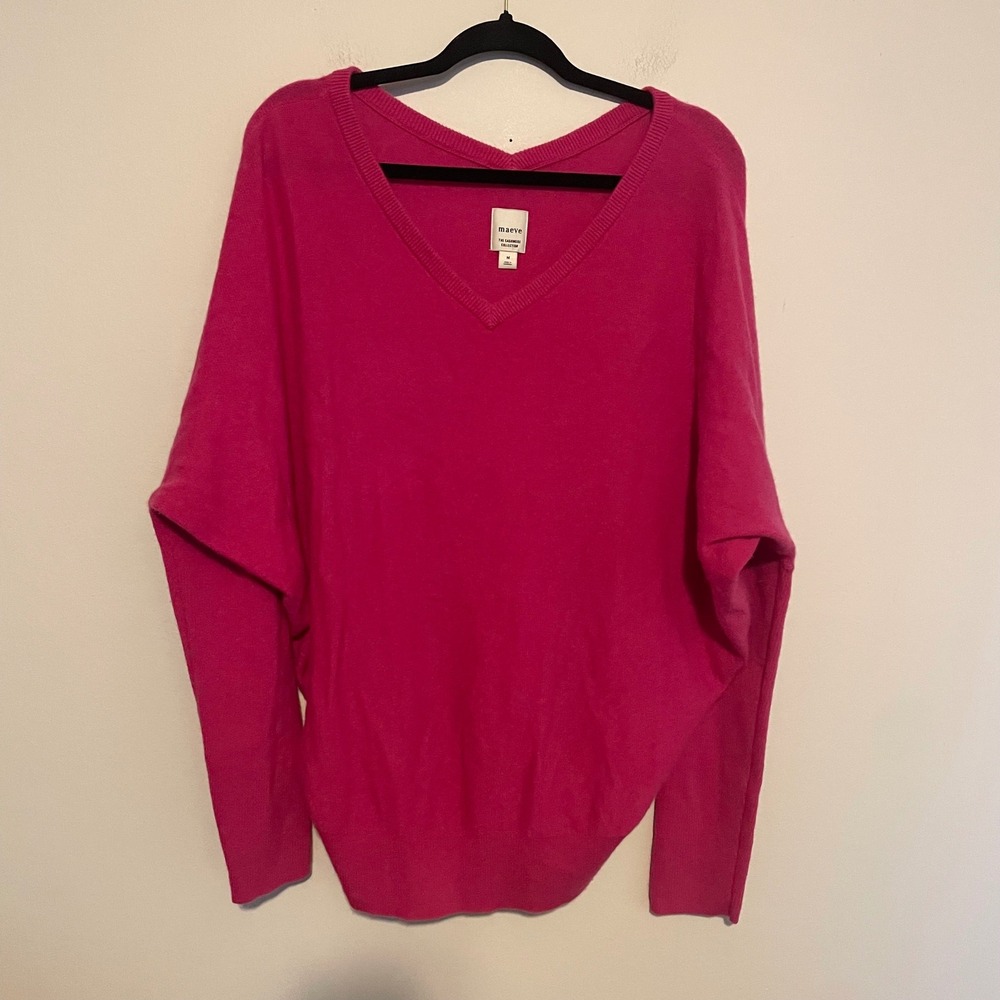 Maeve Anthropologie Cashmere V Neck Sweater Oversized pink soft girl bridal